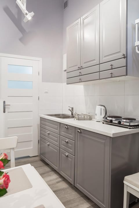 Kitchen or kitchenette, stove