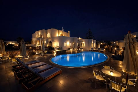 Property building, Night, Swimming pool