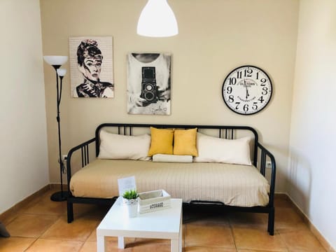 Bed, Living room, Seating area