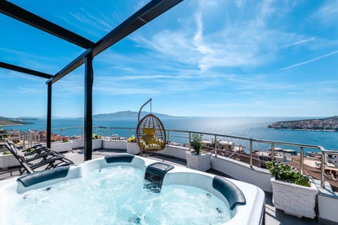 Patio, Nearby landmark, Day, Natural landscape, Hot Tub, View (from property/room), Balcony/Terrace, Sea view, sunbed
