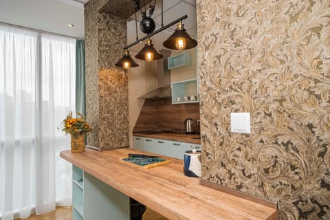 Kitchen or kitchenette, stove