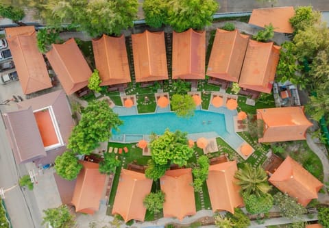 Property building, Day, Natural landscape, Bird's eye view, Garden, Pool view, Swimming pool, sunbed