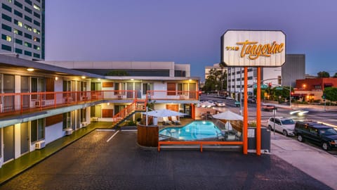 Property building, Night, Pool view, Swimming pool