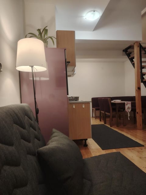 Kitchen or kitchenette, Living room, Seating area, Dining area