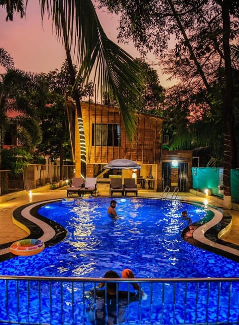 Property building, Night, Swimming pool, Swimming pool