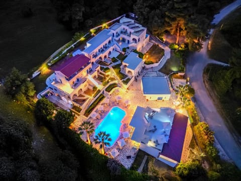 Property building, Night, Bird's eye view, Pool view, Swimming pool