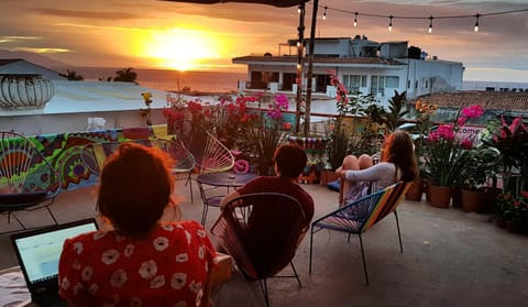Patio, Day, People, Natural landscape, View (from property/room), Balcony/Terrace, Sea view, Sunset, group of guests