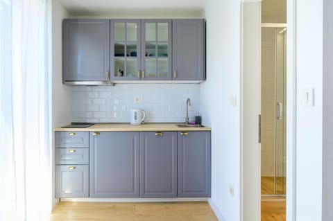 Kitchen or kitchenette, stove