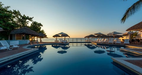 Natural landscape, Pool view, Swimming pool, Sunrise, sunbed