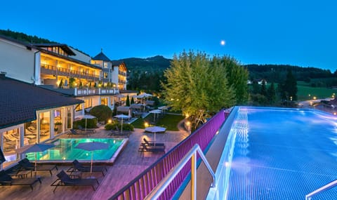 Property building, Night, Natural landscape, Mountain view, Pool view, Swimming pool