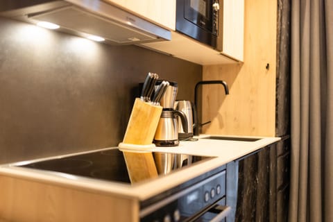 Kitchen or kitchenette, stove