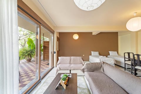 Living room, Seating area, Garden view