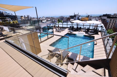 Property building, Patio, Day, View (from property/room), Balcony/Terrace, Balcony/Terrace, Pool view, Sea view, Swimming pool, sunbed