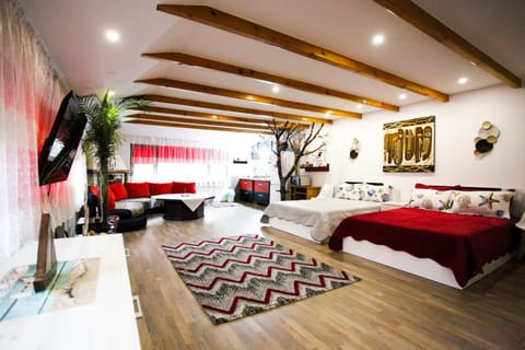 Bed, TV and multimedia, Living room, Photo of the whole room, Seating area, Bedroom