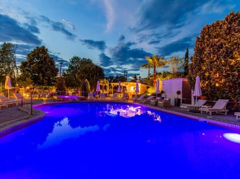 Night, Natural landscape, Pool view, Swimming pool, sunbed