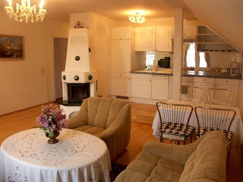Kitchen or kitchenette, Living room, Seating area, Dining area, minibar, pet friendly, stove, toaster