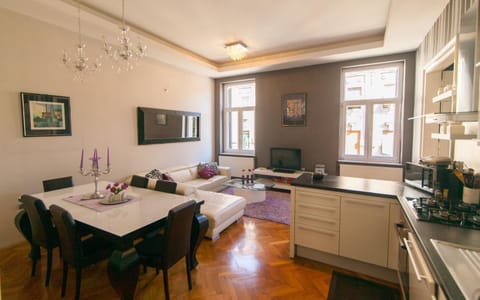 TV and multimedia, Kitchen or kitchenette, Living room, Photo of the whole room, Seating area