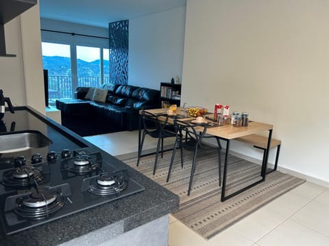 Kitchen or kitchenette, Living room, Dining area, stove