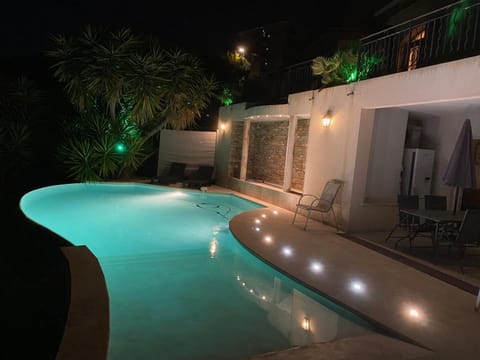 Patio, Night, Pool view, Swimming pool