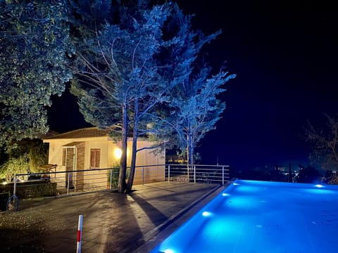 Property building, Night, Pool view, Swimming pool
