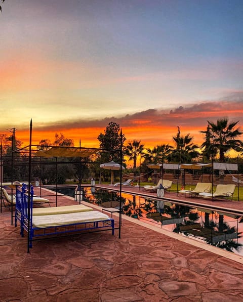 Property building, Swimming pool, Sunset