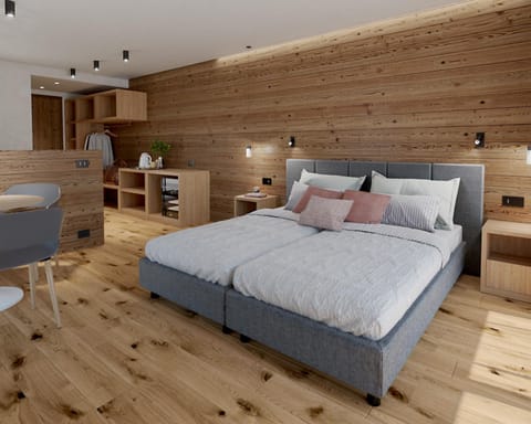 Bed, Seating area, Bedroom
