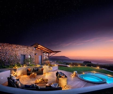 Patio, Night, Natural landscape, Pool view, Swimming pool