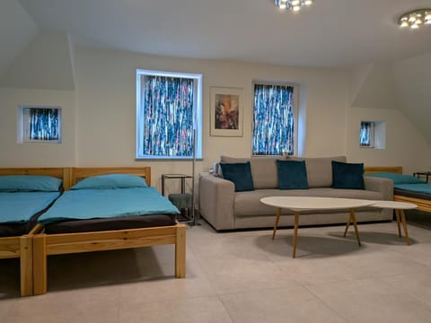 Bed, Living room, Seating area, Bedroom