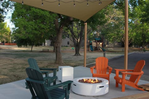 Patio, Children play ground, Seating area, fireplace