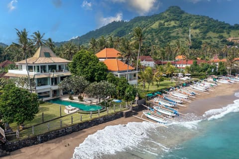 Property building, Natural landscape, Beach, Pool view, Sea view, Swimming pool