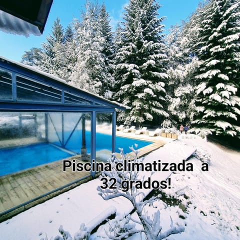 Property building, Day, Natural landscape, Winter, Text overlay, Pool view, Swimming pool