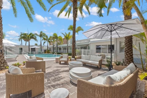 Patio, Seating area, Pool view, Swimming pool, sunbed