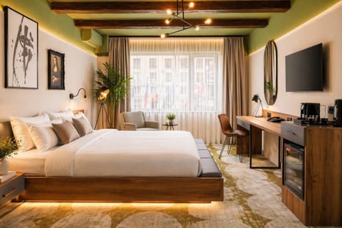 Bed, Day, TV and multimedia, Photo of the whole room, Bedroom, City view, flat iron, furniture