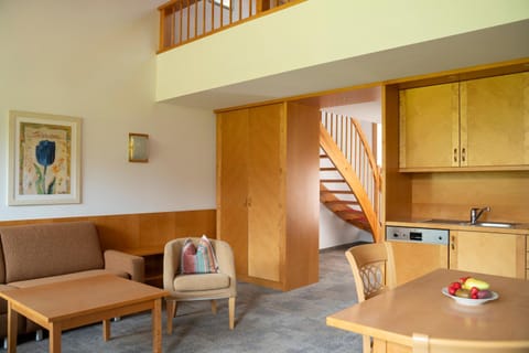 Kitchen or kitchenette, Living room, Seating area, Dining area