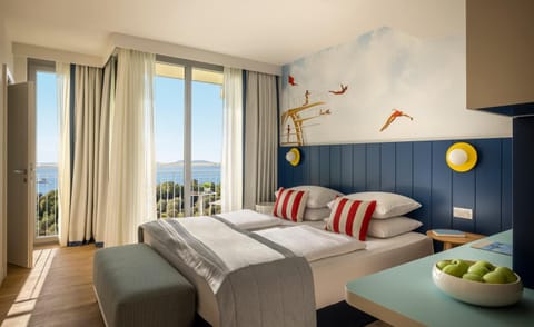 Bed, Decorative detail, Bedroom, Sea view