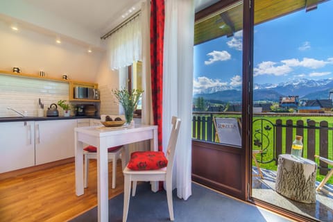 View (from property/room), Balcony/Terrace, Kitchen or kitchenette, Photo of the whole room, Mountain view