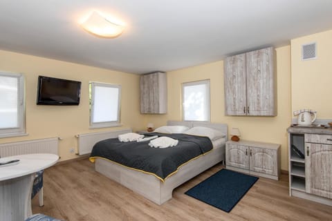 Bed, TV and multimedia, Kitchen or kitchenette, Photo of the whole room, Bedroom, towels