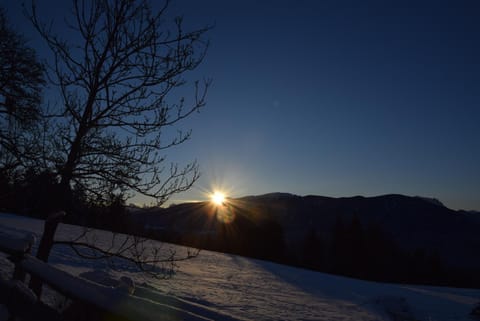 Winter, Mountain view, Sunrise, Sunset