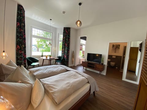 Bed, TV and multimedia, Living room, Photo of the whole room, Seating area, Bedroom
