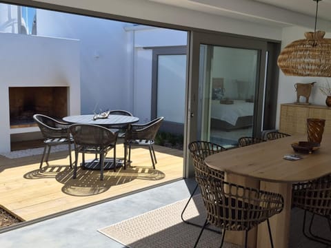 Patio, Dining area, Inner courtyard view, fireplace