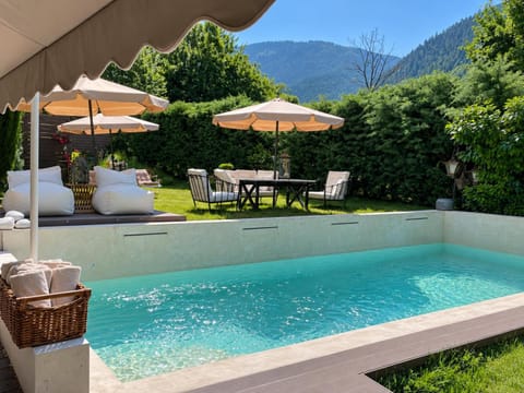 Patio, Spring, Day, Natural landscape, Garden, Garden view, Mountain view, Swimming pool, sunbed