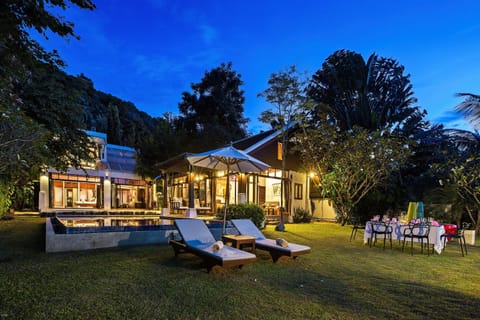 Property building, Night, Garden