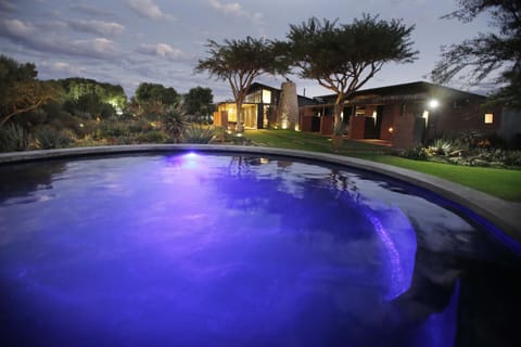 Property building, Night, Garden, Swimming pool