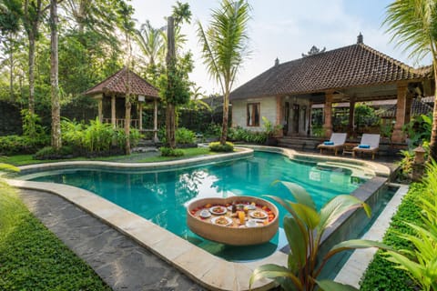 Property building, Patio, Day, Natural landscape, Garden, Garden view, Pool view, Swimming pool