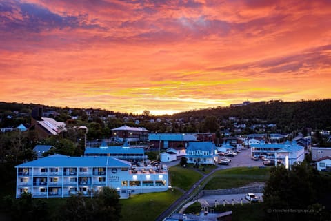 Property building, Natural landscape, Mountain view, Sunset
