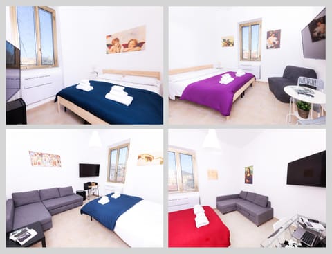 Bed, Property logo or sign, TV and multimedia, Photo of the whole room, Bedroom, towels