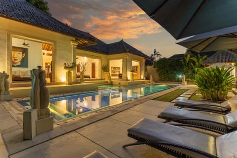 Property building, Patio, Night, Natural landscape, Pool view, Swimming pool, sunbed