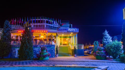 Property building, Night, Garden, Swimming pool
