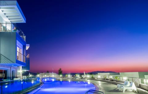 Night, Natural landscape, Pool view, Swimming pool, Sunset, sunbed