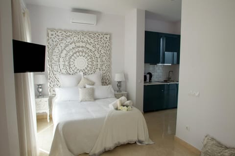 Bed, TV and multimedia, Coffee/tea facilities, Balcony/Terrace, Kitchen or kitchenette, Photo of the whole room, Decorative detail, Bedroom, Area and facilities, Time of day, Family